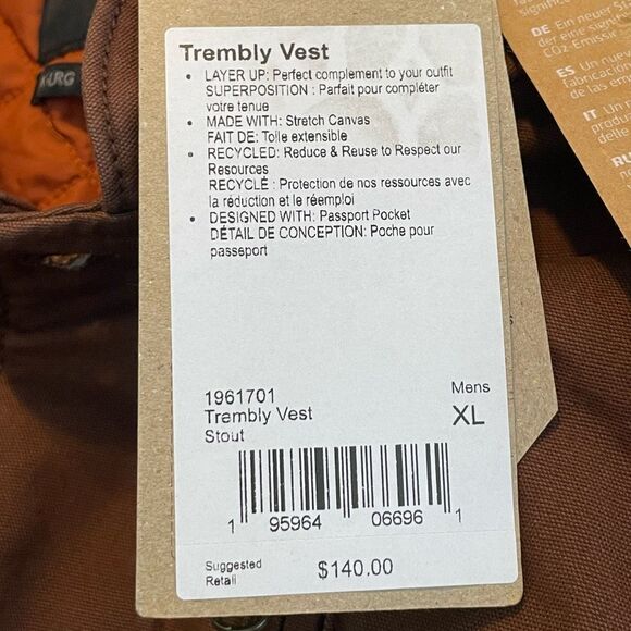 Prana x PrimaLoft Trembly Insulated Vest Stout Brown Cotton Canvas Button Front - Picture 8 of 12